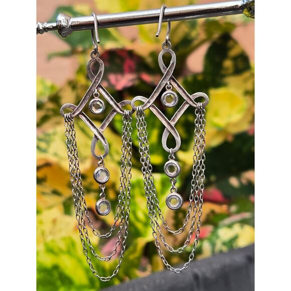 Vintage SILPADA Sterling Silver Cubic Zirconia Cleopatra Chains Dangle Earrings - Picture 7 of 7